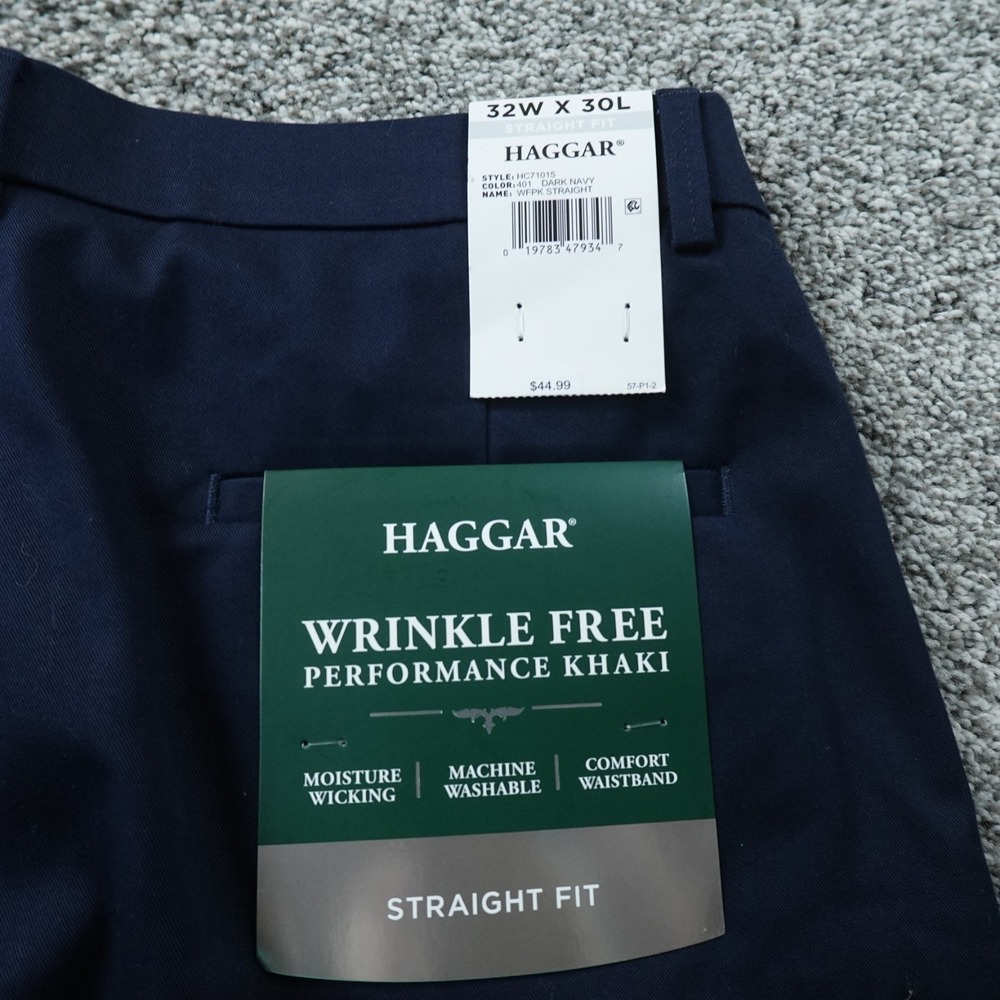 NEW Haggar Pants Mens 32X30 Blue Chino Performance Khaki Straight Stretch Golf